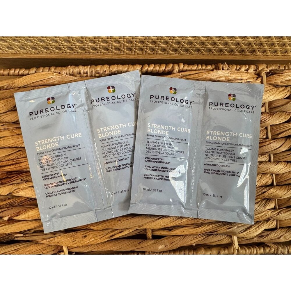 Pureology Strength Cure Blonde Purple Shampoo & Conditioner Travel Packets 10ml